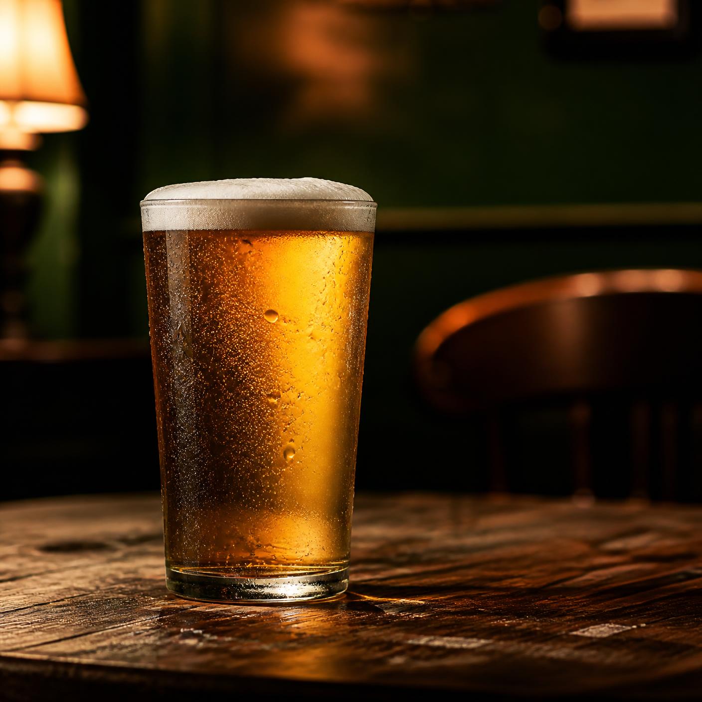 Točené pivo na dřevěném stole v pivnici